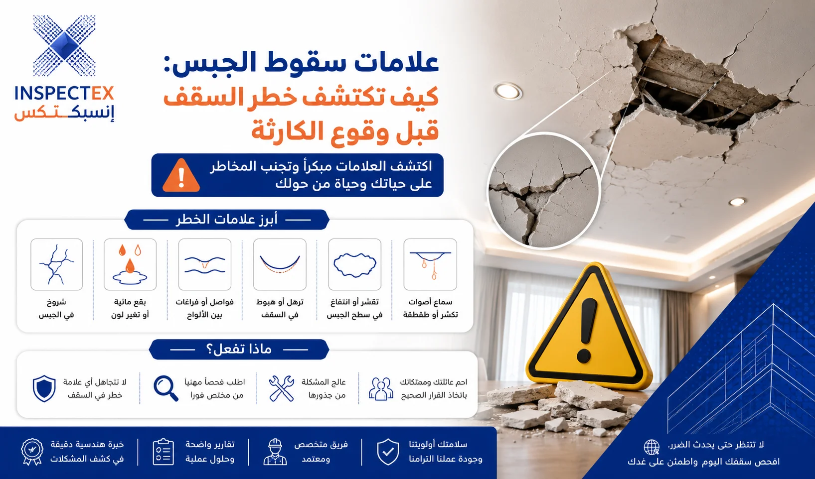 الدليل الهندسي للكشف عن علامات سقوط الجبس وضمان سلامة الأسقف المعلقة